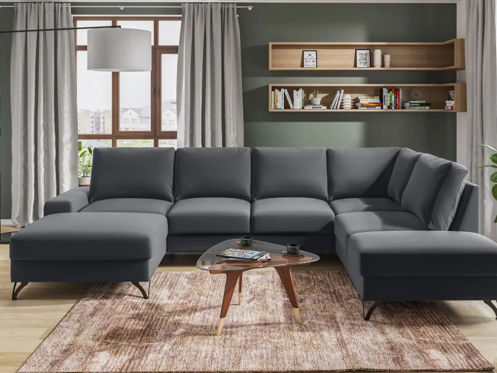 Narożniki>COMFORTEO Duży narożnik welurowy z funkcją spania FLAVIO U