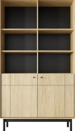 Regały Na Książki></noscript>PIASKI Duży nowoczesny regał do salonu 103 cm JUVA dąb linea