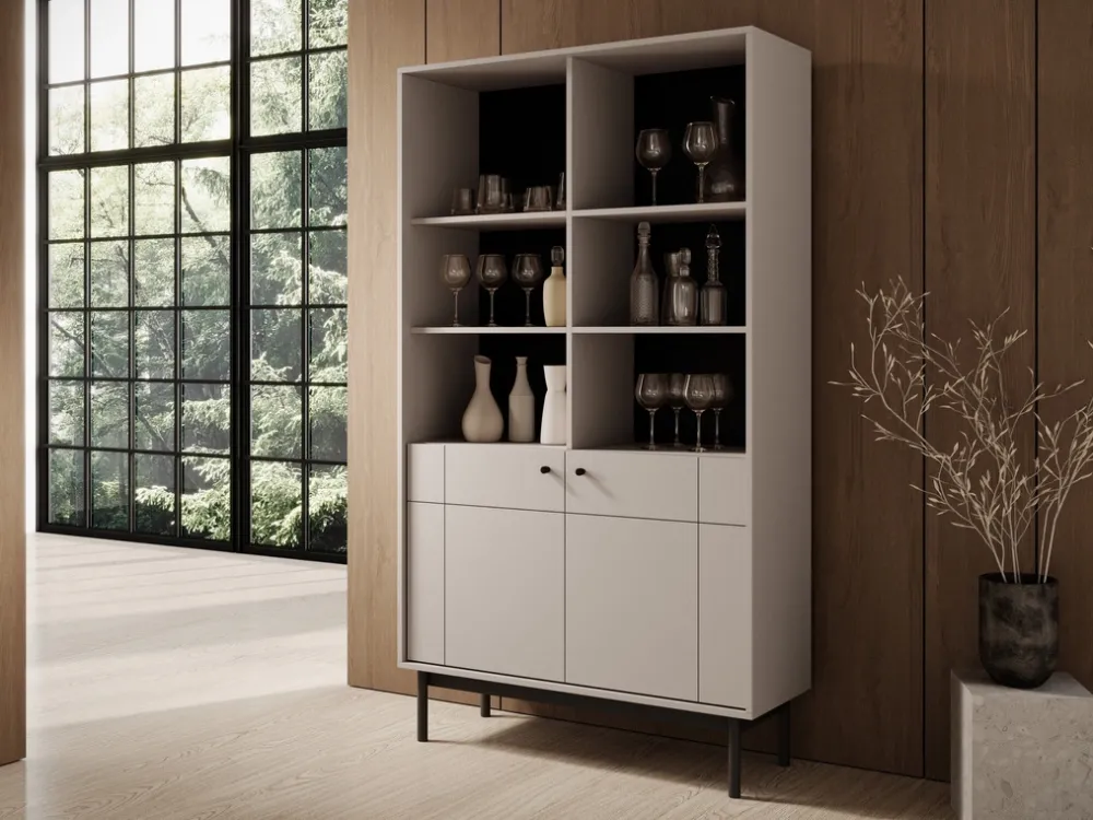 Regały Na Książki>PIASKI Duży nowoczesny regał do salonu 103 cm JUVA kaszmir