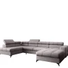 Narożniki>NEXT COLLECTION Duży nowoczesny szary narożnik wolnostojący do salonu z regulowanymi zagłówkami POLA miękki