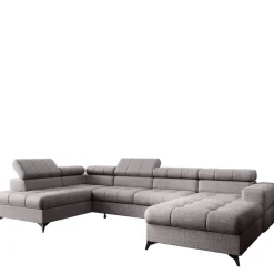 Narożniki>NEXT COLLECTION Duży nowoczesny szary narożnik wolnostojący do salonu z regulowanymi zagłówkami POLA miękki