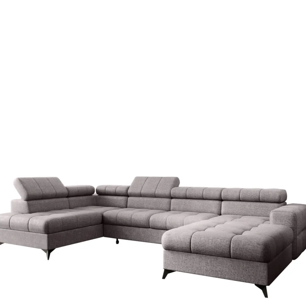 Narożniki>NEXT COLLECTION Duży nowoczesny szary narożnik wolnostojący do salonu z regulowanymi zagłówkami POLA miękki