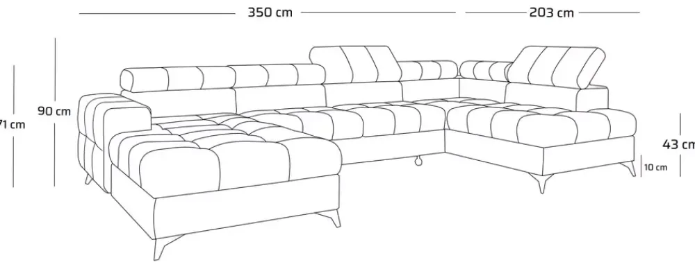 Narożniki>NEXT COLLECTION Duży nowoczesny szary narożnik wolnostojący do salonu z regulowanymi zagłówkami POLA miękki
