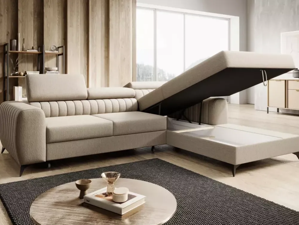 Narożniki>NEXT COLLECTION Duży nowoczesny wolnostojący narożnik salonowy PAULLETTO regulowane zagłówki funkcja spania