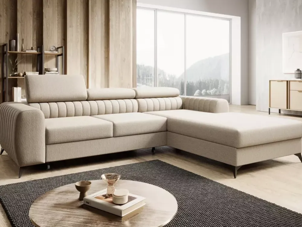 Narożniki>NEXT COLLECTION Duży nowoczesny wolnostojący narożnik salonowy PAULLETTO regulowane zagłówki funkcja spania