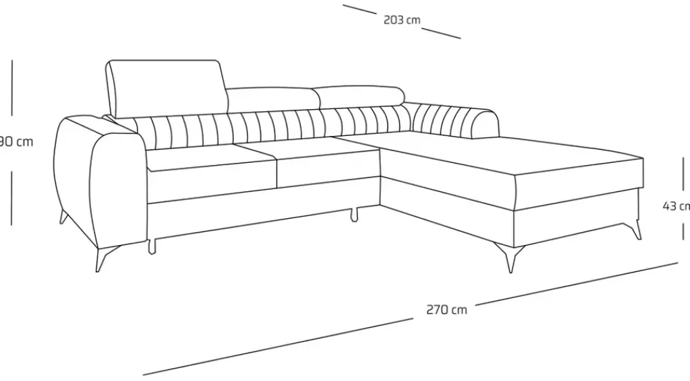 Narożniki>NEXT COLLECTION Duży nowoczesny wolnostojący narożnik salonowy PAULLETTO regulowane zagłówki funkcja spania