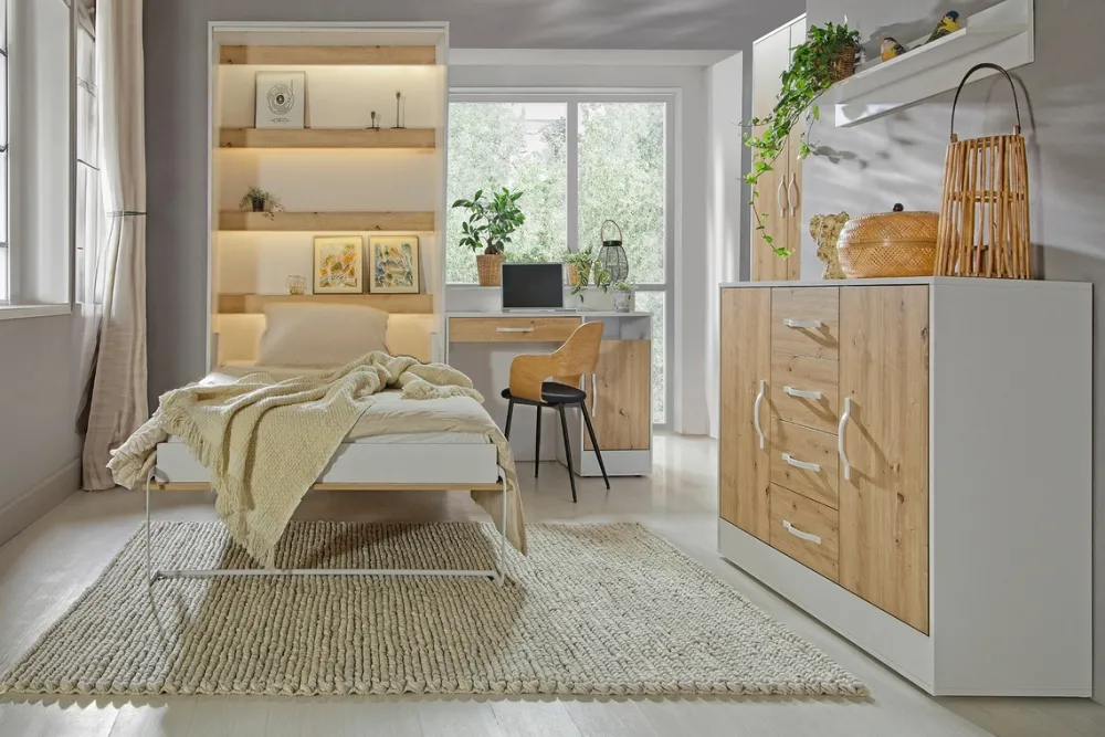 Meble Młodzieżowe|Łóżka Młodzieżowe>DOMEL Duży półkotapczan 160x200 cm pionowy ze stelażem do sypialni PERFECT dąb artisan