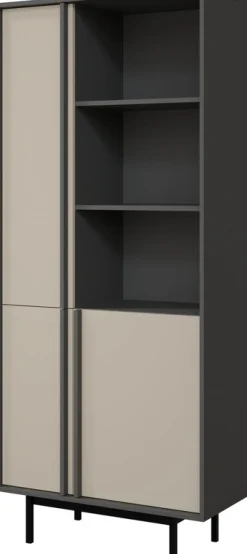 Regały Loftowe|Regały Na Książki>JUREK Duży regał AVERO do salonu z półkami i szafkami 83cm antracyt beż jasny
