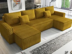 Narożniki></noscript>IZABELLA MEBLE Duży sztruksowy narożnik w kształcie u z funkcją spania DEXTER U