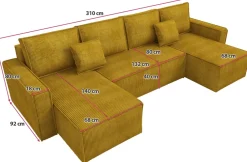 Narożniki></noscript>IZABELLA MEBLE Duży sztruksowy narożnik w kształcie u z funkcją spania DEXTER U