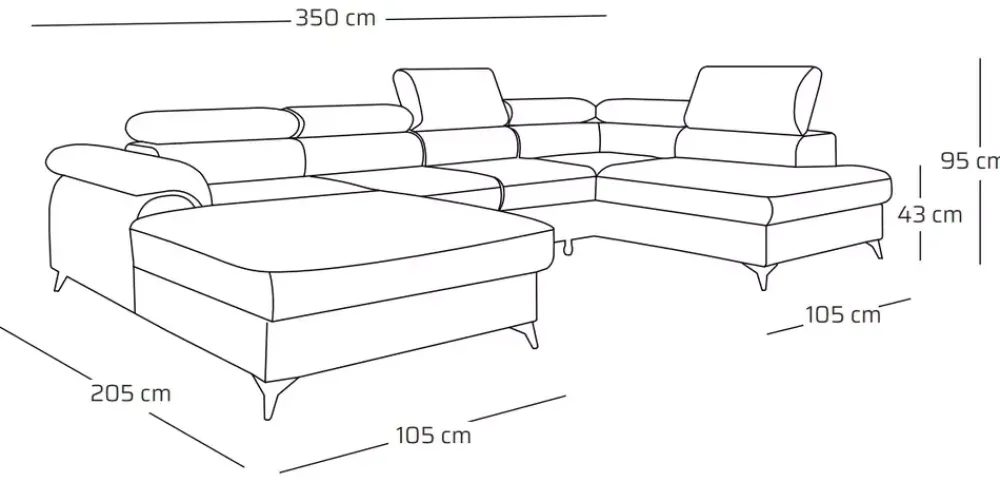 Narożniki>NEXT COLLECTION Duży wolnostojący narożnik w stylu nowoczesnym MONARCHY regulowane zagłówki
