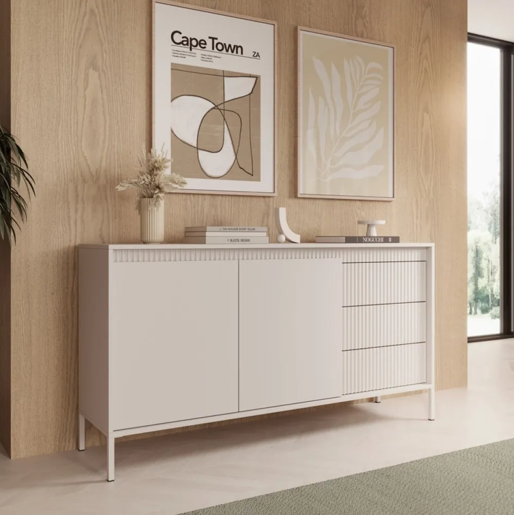 Komody|Zestawy Mebli Do Salonu>LASKI Dwudrzwiowa owa komoda z szufladami 153,5 cm SAREVO beż