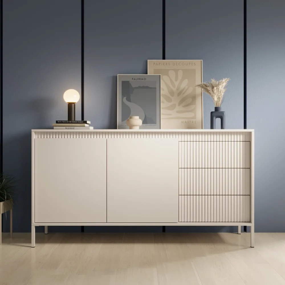 Komody|Zestawy Mebli Do Salonu>LASKI Dwudrzwiowa owa komoda z szufladami 153,5 cm SAREVO beż