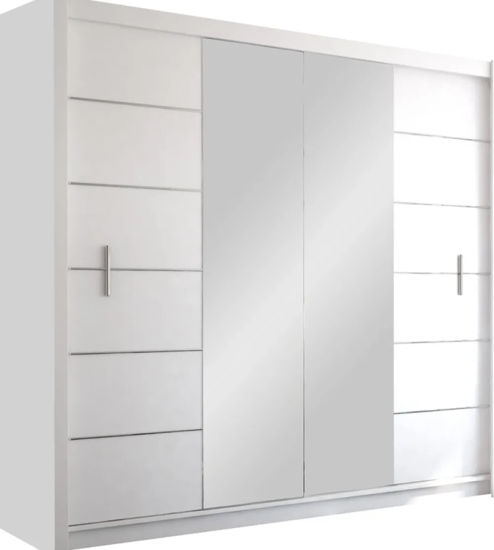 Szafy Dwudrzwiowe|Szafy Do Salonu>Stolar Dwudrzwiowa biała szafa przesuwna z lustrem 203 cm LARYS biały