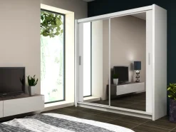 Szafy Przesuwne></noscript>Stolar Dwudrzwiowa biała szafa z dużym lustrem 120 cm PASCAL biały