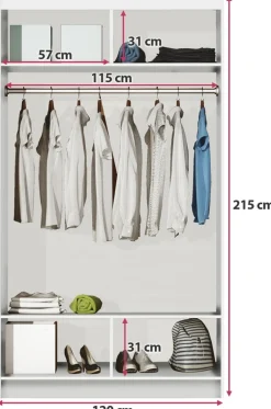 Szafy Przesuwne></noscript>Stolar Dwudrzwiowa biała szafa z dużym lustrem 120 cm PASCAL biały