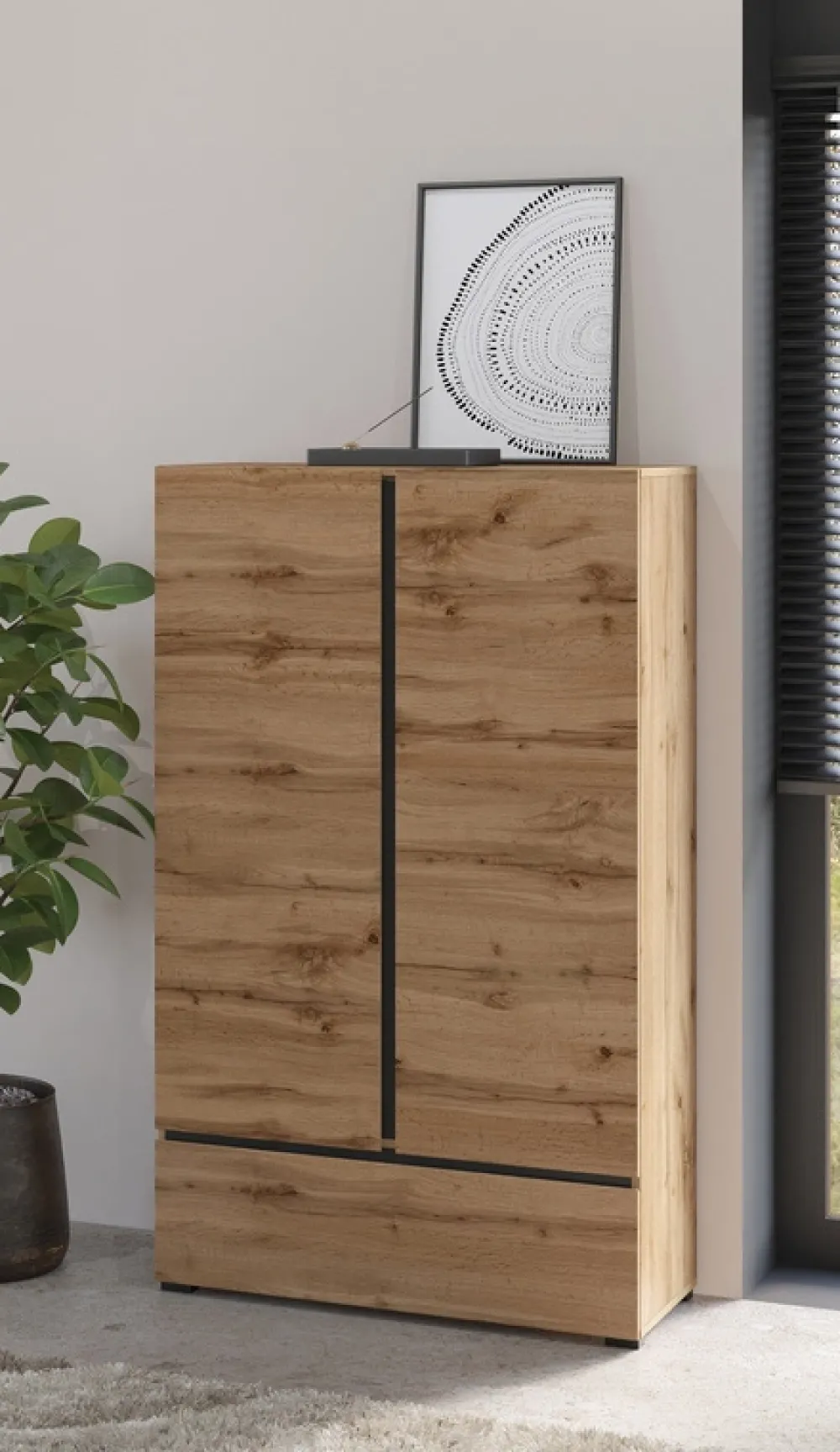 Meble Młodzieżowe|Zestawy Mebli Do Sypialni>Helvetia Dwudrzwiowa bieliźniarka z szufladą i półkami 90 cm CROSS dąb wotan