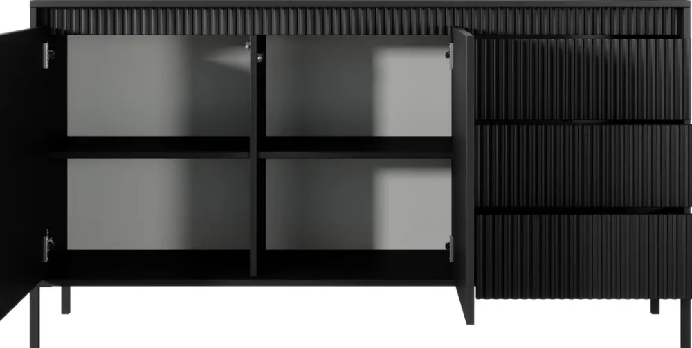 Komody|Zestawy Mebli Do Salonu>LASKI Dwudrzwiowa czarna komoda z szufladami 153,5 cm SAREVO czarny