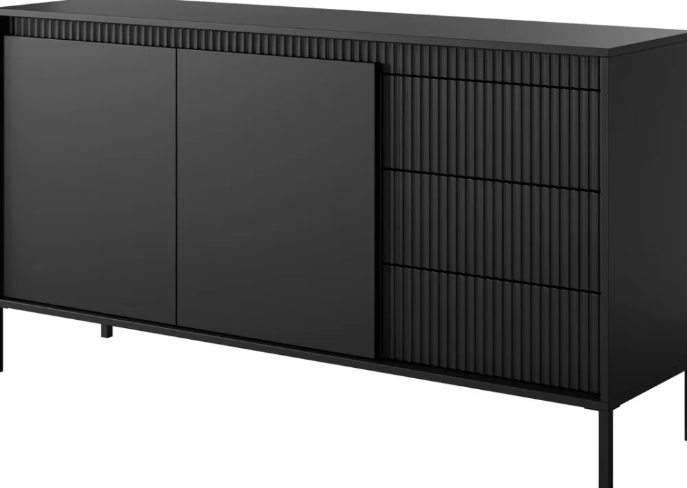 Komody|Zestawy Mebli Do Salonu>LASKI Dwudrzwiowa czarna komoda z szufladami 153,5 cm SAREVO czarny