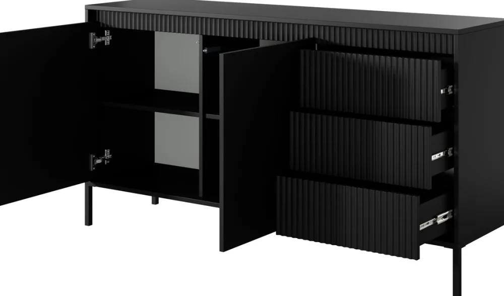 Komody|Zestawy Mebli Do Salonu>LASKI Dwudrzwiowa czarna komoda z szufladami 153,5 cm SAREVO czarny