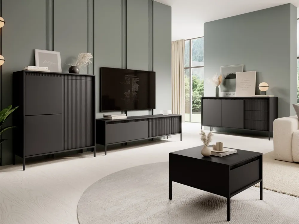 Komody|Zestawy Mebli Do Salonu>LASKI Dwudrzwiowa czarna komoda z szufladami 153,5 cm SAREVO czarny