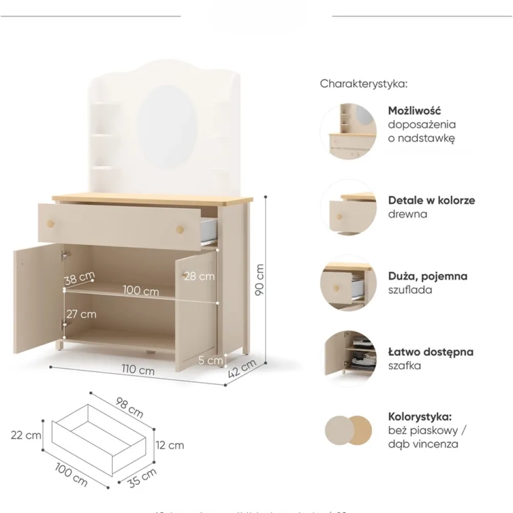 Meble Młodzieżowe|Zestawy Mebli Młodzieżowych>lenart. Dwudrzwiowa komoda 110 cm do pokoju młodzieżowego beż piaskowy STORY