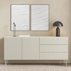 Zestawy Mebli Do Salonu|Komody>LASKI Dwudrzwiowa komoda 180 cm do salonu ryflowane fronty MEZZO kaszmir