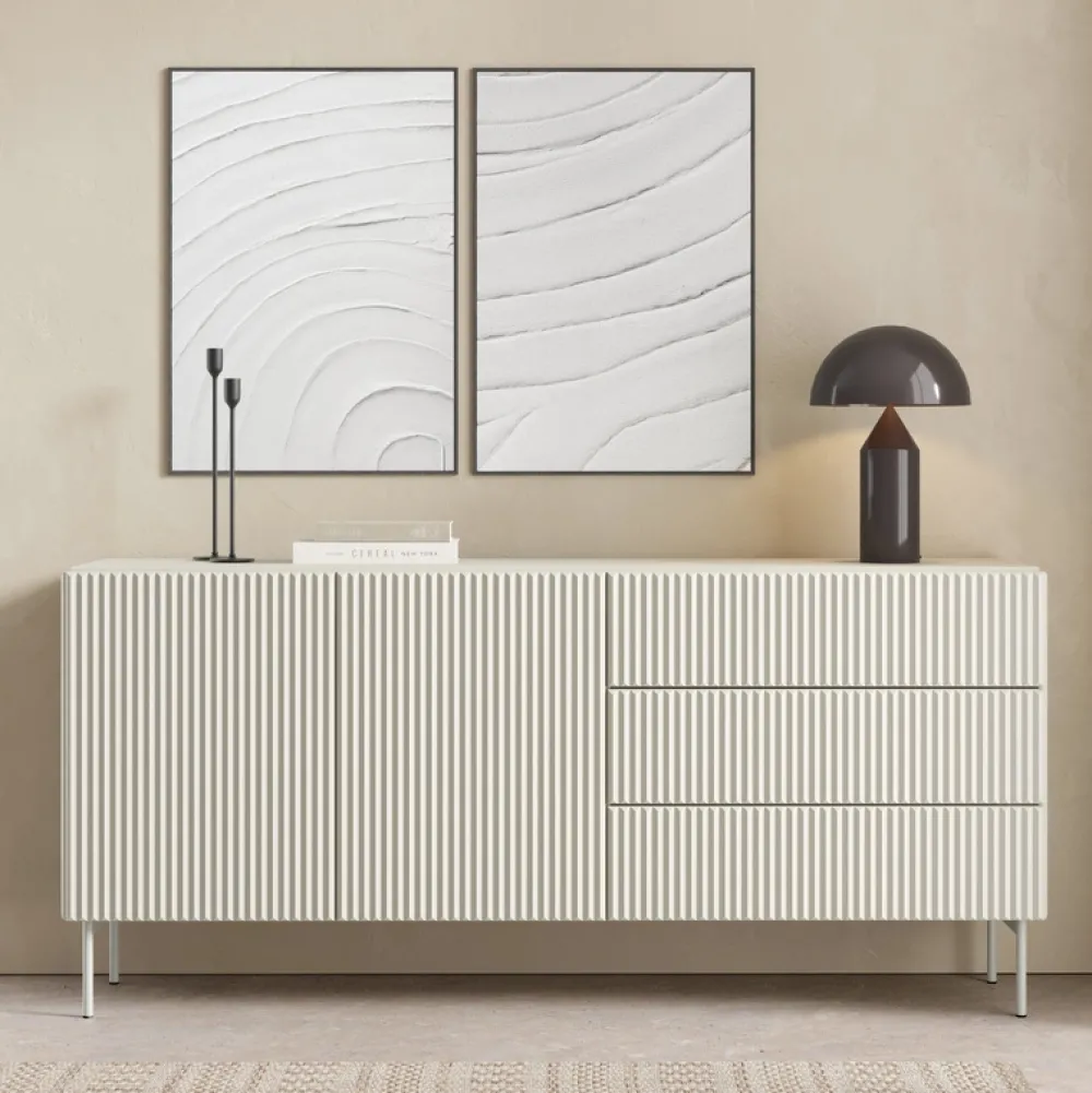 Zestawy Mebli Do Salonu|Komody>LASKI Dwudrzwiowa komoda 180 cm do salonu ryflowane fronty MEZZO kaszmir