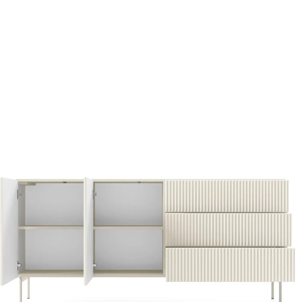 Zestawy Mebli Do Salonu|Komody>LASKI Dwudrzwiowa komoda 180 cm do salonu ryflowane fronty MEZZO kaszmir