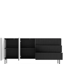 Zestawy Mebli Do Salonu|Komody></noscript>LASKI Dwudrzwiowa komoda 180 cm do salonu ryflowane fronty kaszmir MEZZO czarny