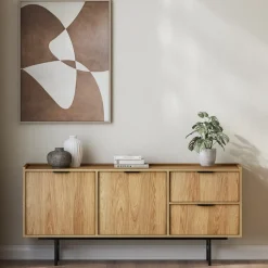 Zestawy Mebli Do Salonu|Komody>KAROL MEBLE Dwudrzwiowa komoda 150 cm do salonu z szufladami ELVIO hikora naturalna