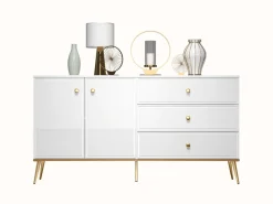 Zestawy Mebli Do Salonu|Komody>ML Meble Dwudrzwiowa komoda do salonu z szufladami GOLDIN biały połysk