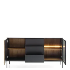 Zestawy Mebli Do Salonu|Komody>PIASKI Dwudrzwiowa komoda nowoczesna z szufladami i oświetleniem do salonu SEWILLA