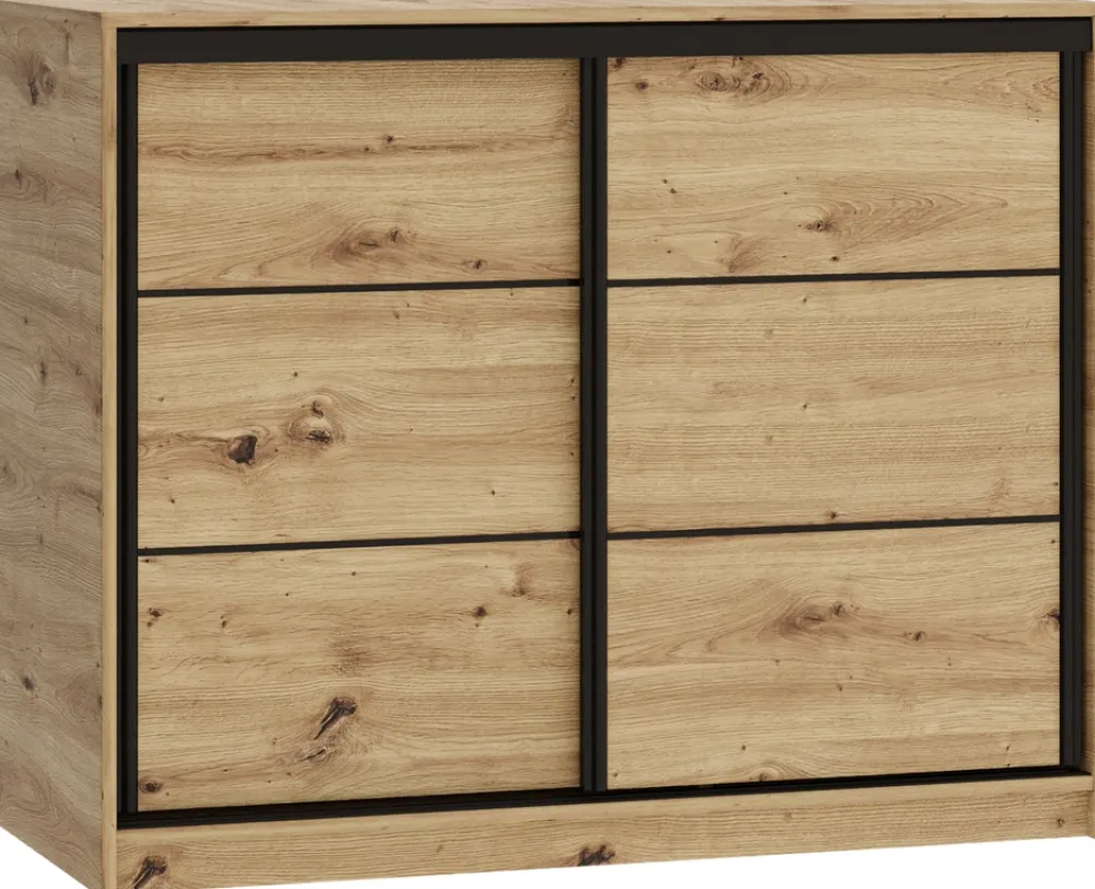 Komody>BROMARKT Dwudrzwiowa komoda przesuwna 120 cm z szufladami LOFT dąb artisan