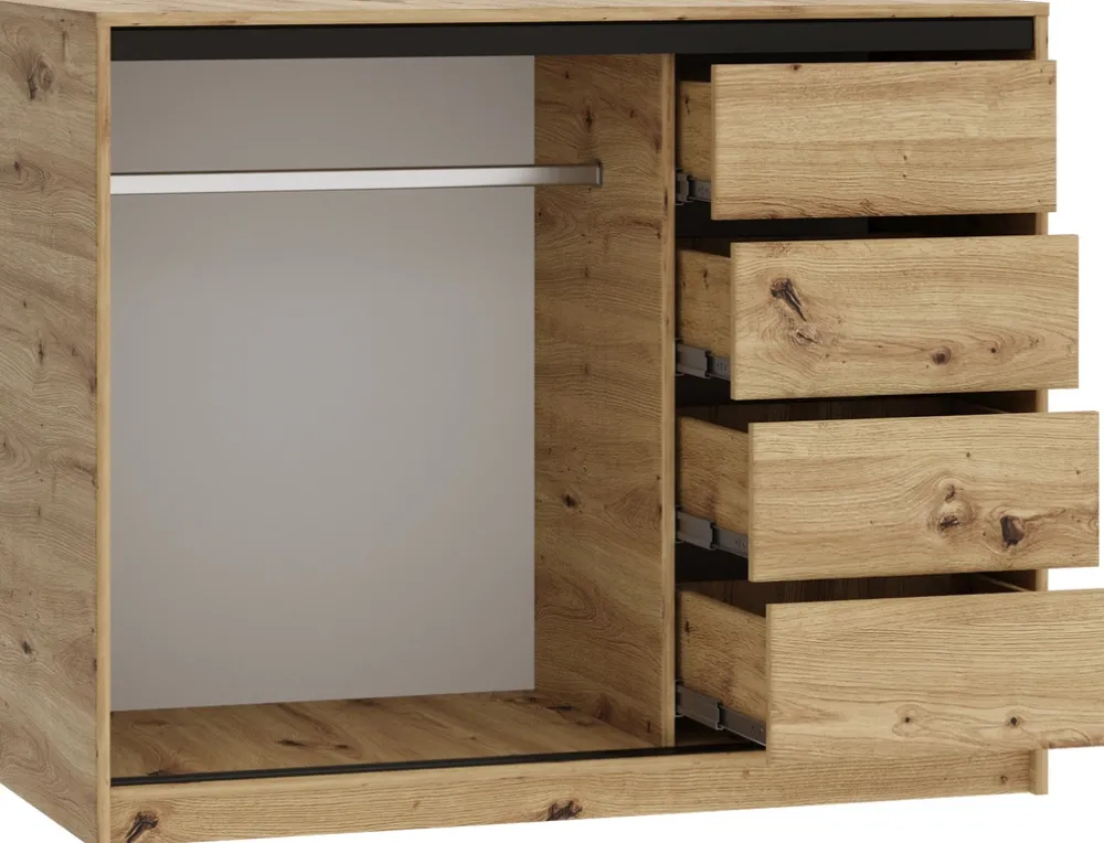 Komody>BROMARKT Dwudrzwiowa komoda przesuwna 120 cm z szufladami LOFT dąb artisan