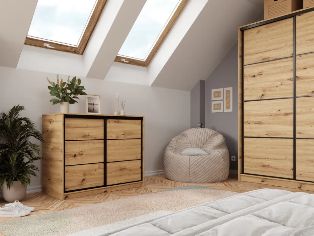 Komody>BROMARKT Dwudrzwiowa komoda przesuwna 120 cm z szufladami LOFT dąb artisan