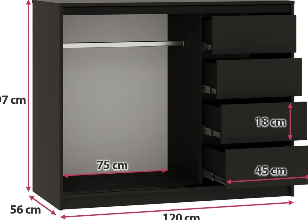 Komody>BROMARKT Dwudrzwiowa komoda przesuwna z lamelami i szufladami 120 cm LOFT