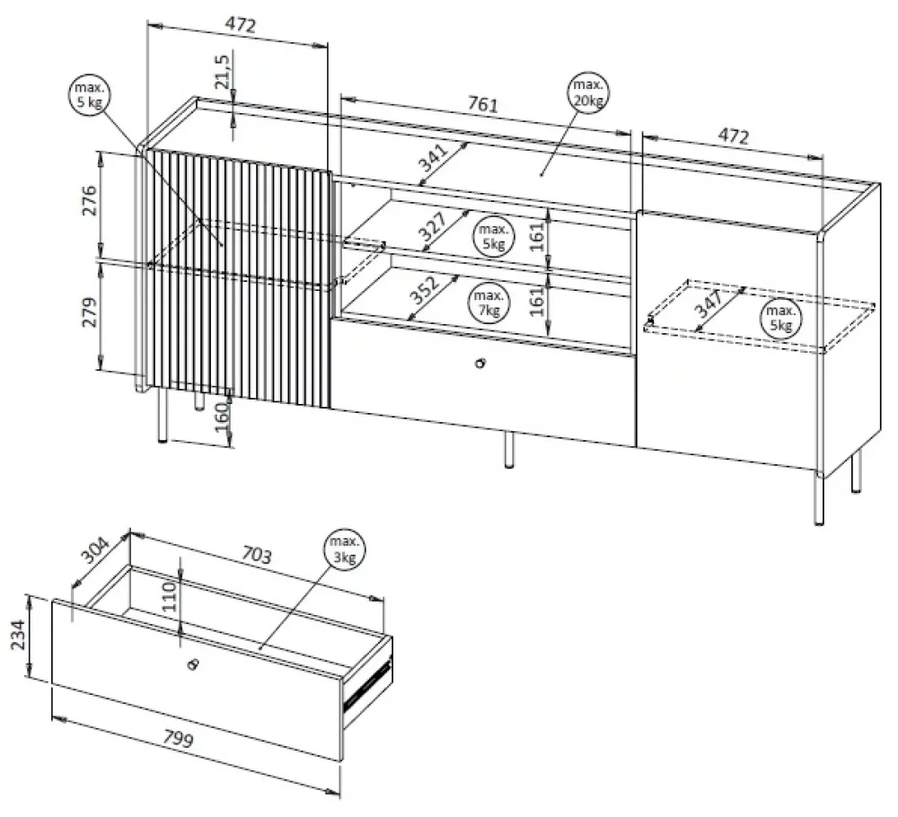 Komody>DOLMAR Dwudrzwiowa komoda z kominkiem 180 cm PINNACLE