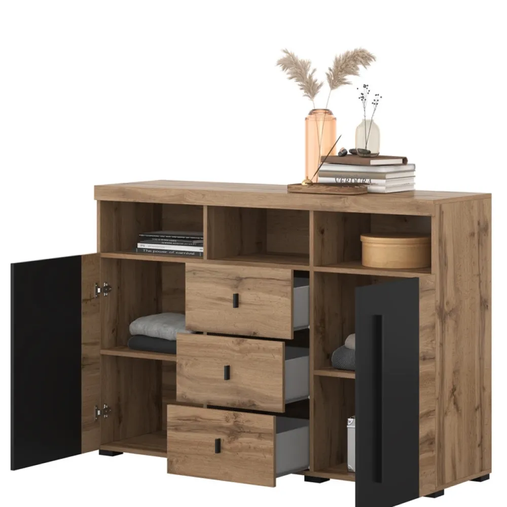 Zestawy Mebli Do Salonu|Komody>Helvetia Dwudrzwiowa komoda z szufladami 132 cm nowoczesna do salonu ROGER