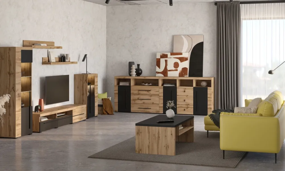 Zestawy Mebli Do Salonu|Komody>Helvetia Dwudrzwiowa komoda z szufladami 132 cm nowoczesna do salonu ROGER