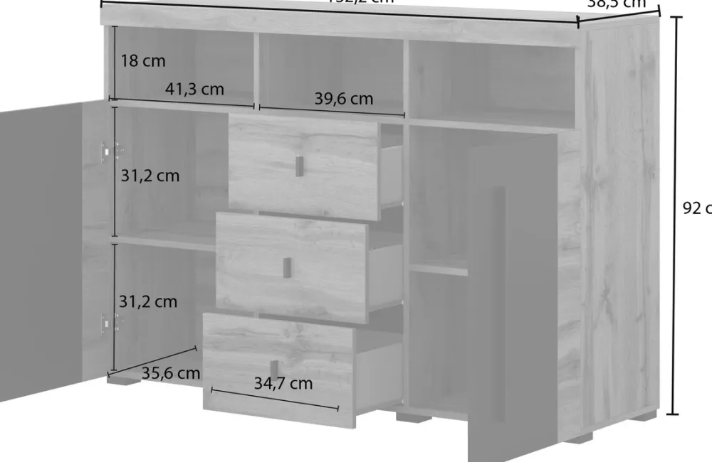Zestawy Mebli Do Salonu|Komody>Helvetia Dwudrzwiowa komoda z szufladami 132 cm nowoczesna do salonu ROGER