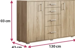 Komody></noscript>Meblohand Dwudrzwiowa komoda z szufladami nowoczesna 130 cm MERIDA dąb sonoma