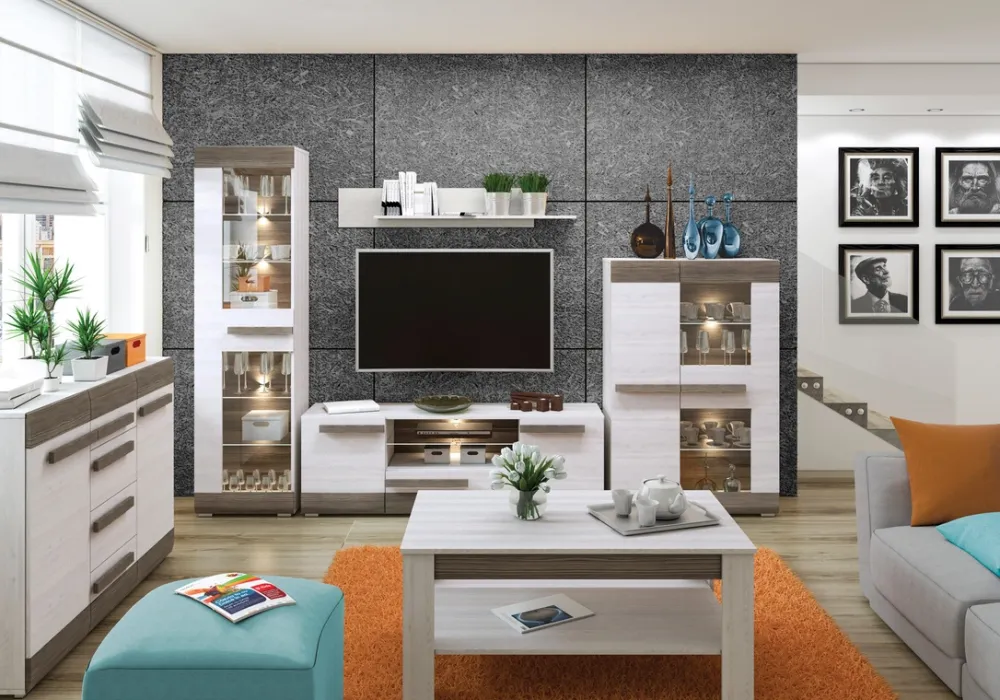 Komody|Zestawy Mebli Do Salonu>ML Meble Dwudrzwiowa komoda z witryną 92 cm BLANCO sosna śnieżna