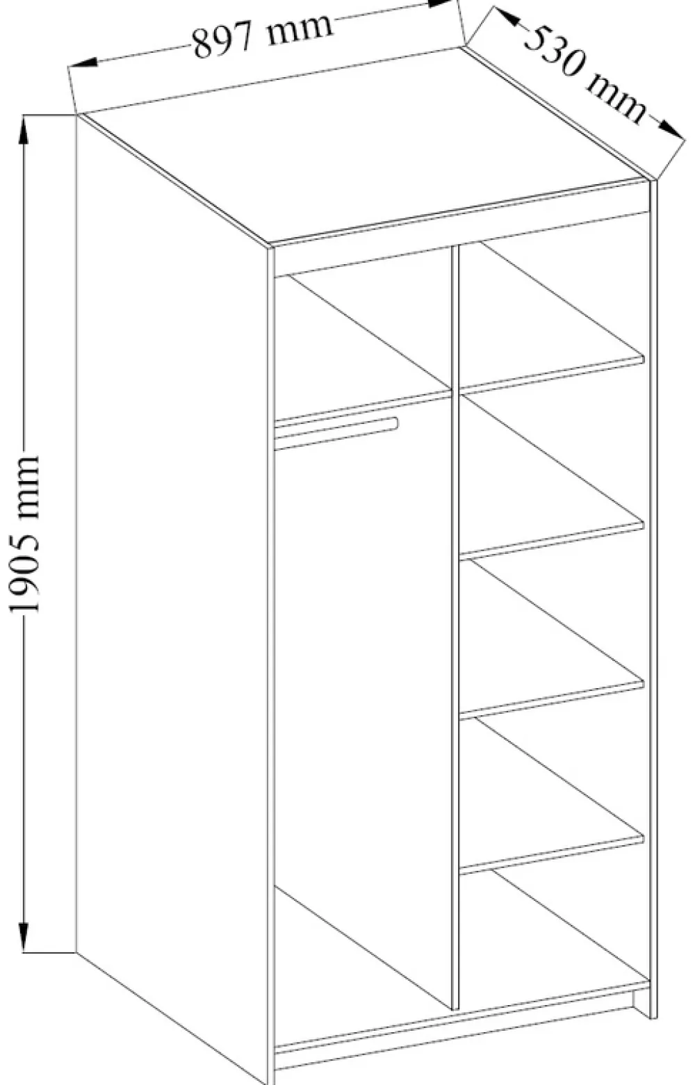 Zestawy Mebli Do Przedpokoju|Szafy Modułowe>Lempert Dwudrzwiowa modułowa szafa z lustrem i półkami 90 cm KUBA dąb sonoma