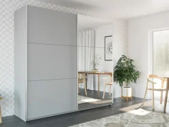 Szafy Dwudrzwiowe|Szafy Z Lustrem></noscript>Stolar Dwudrzwiowa nowoczesna szafa przesuwna z lustrem 225 cm VASCO platinum