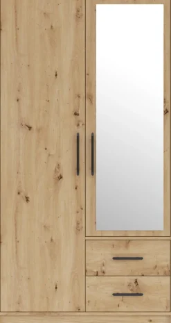 Garderoby|Meble Dla Dzieci>MEBLAR Dwudrzwiowa szafa 100 cm z lustrem i szufladami SEVAS dąb artisan
