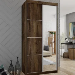 Szafy Przesuwne|Zestawy Mebli Do Przedpokoju>KIER Dwudrzwiowa szafa 100 cm z lustrem do sypialni TARO jesion ciemny dąb jesion ciemny