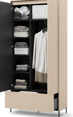 Garderoby|Meble Młodzieżowe>lenart. Dwudrzwiowa szafa do przedpokoju garderoby beżowa z oświetleniem TREND