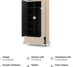 Garderoby|Meble Młodzieżowe></noscript>lenart. Dwudrzwiowa szafa do przedpokoju garderoby beżowa z oświetleniem TREND