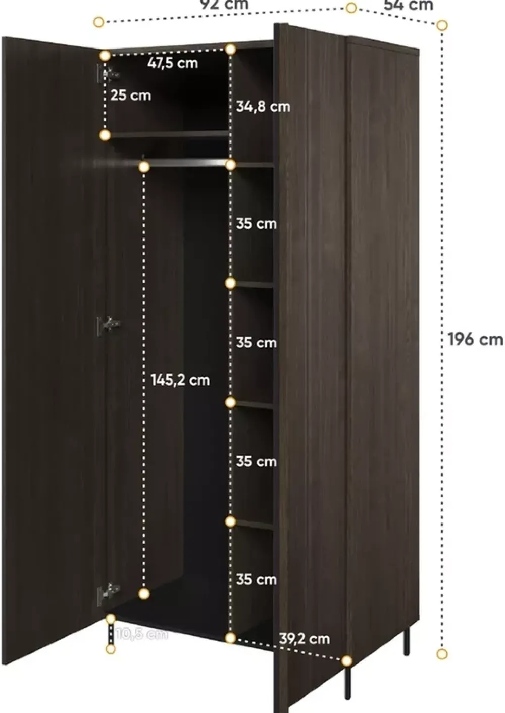 Szafy Dwudrzwiowe|Szafy Młodzieżowe>lenart. Dwudrzwiowa szafa do salonu z wysokimi nóżkami 90 cm PIEMONTE